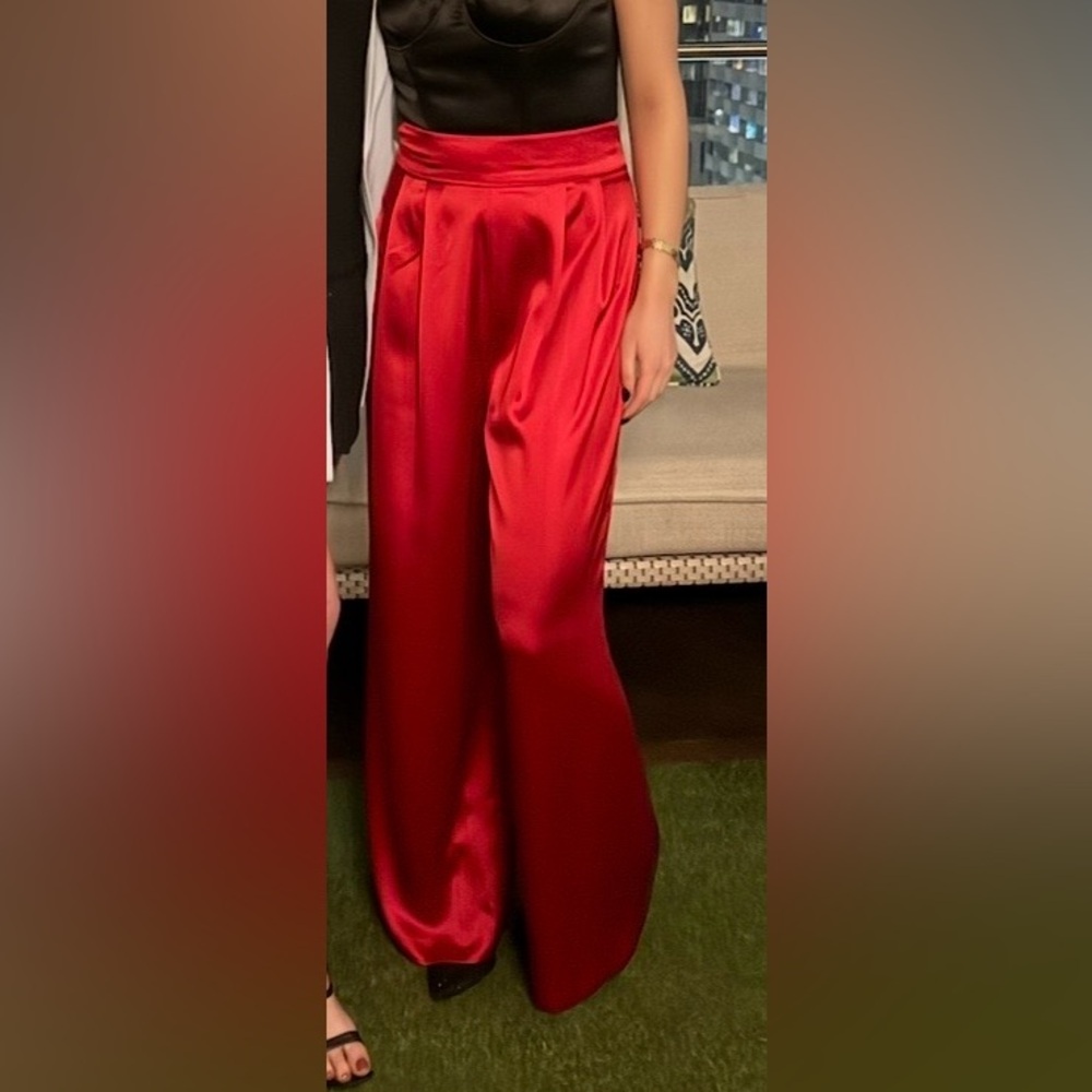 Gianni Bini Vibrant Red Satin Wide Leg Pants